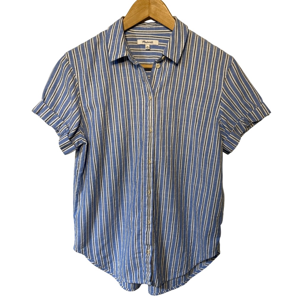 Madewell Central Shirt Short Sleeve Button Up White Black Stripe Women's Size XS